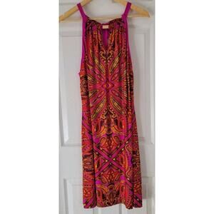Cache Womens Flowy Pink Orange Paisley Geometric Midi Dress Sz XL Boho